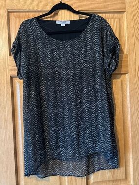 Ruff Hewn Black Metallic Chevron Chiffon Blouse